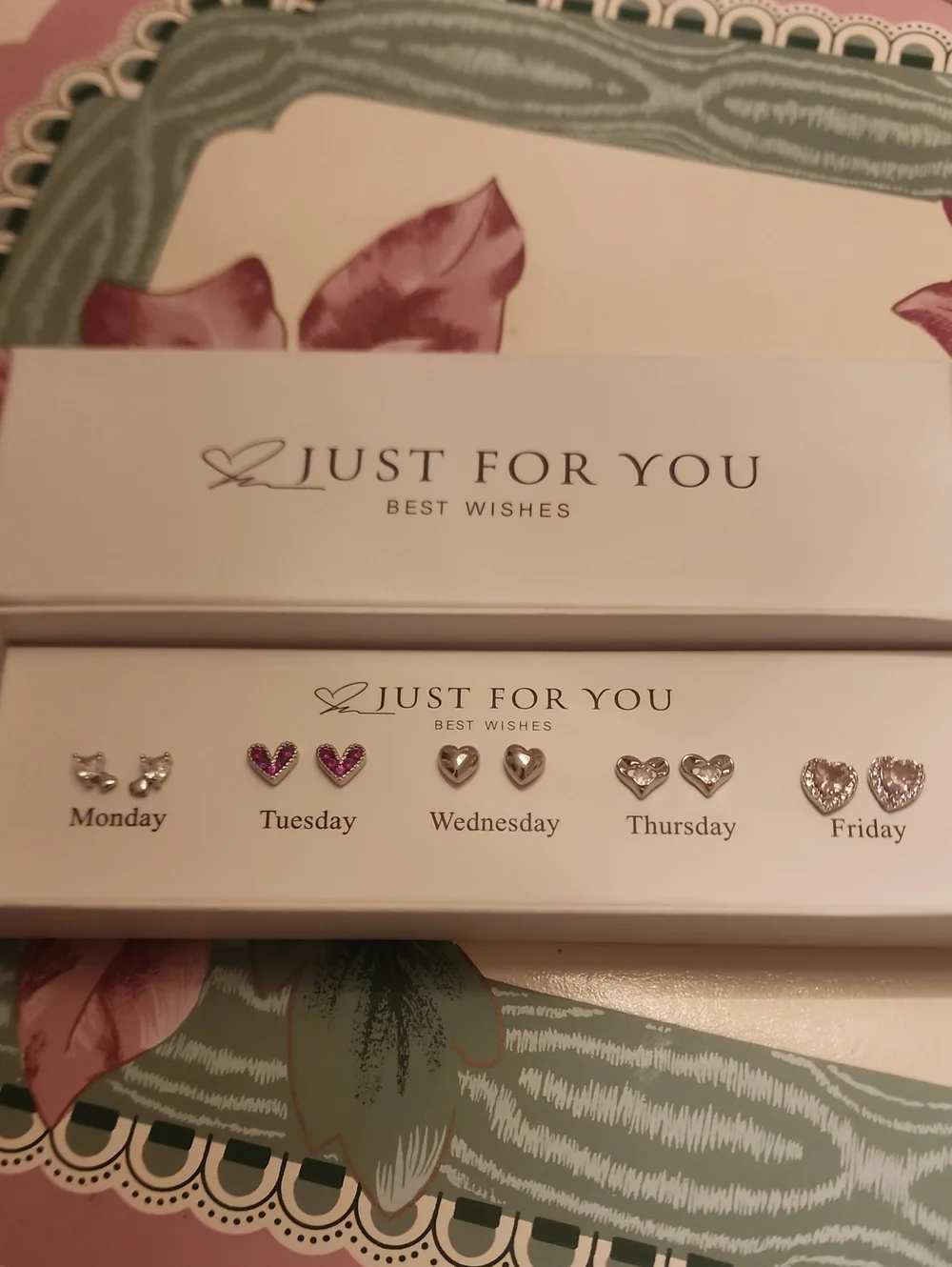 Just For You Best wishes 5 Pairs 10pcs Silver Stud Zirconia Earrings Set Mon-Fri